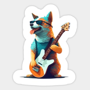 Rockin' Shades: Canine Guitarist Strikes a Pose Sticker